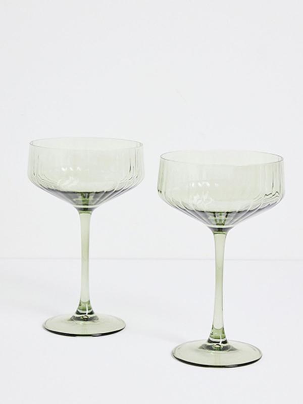 Olive Green Ribbed Coupe Cocktail Glass