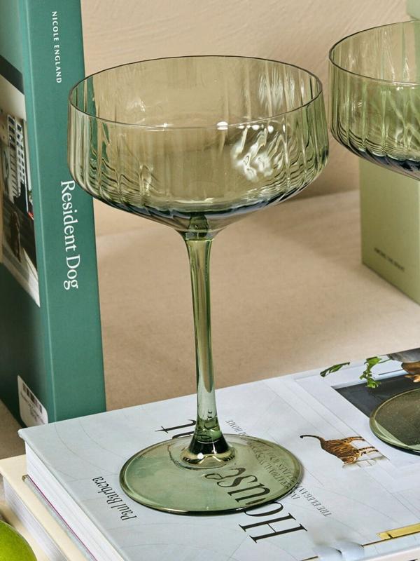 Olive Green Ribbed Coupe Cocktail Glass