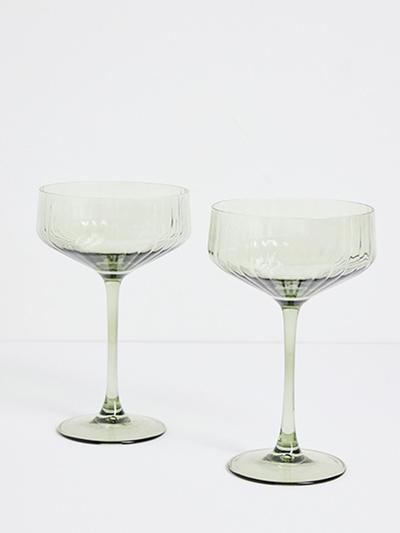 Olive Green Ribbed Coupe Cocktail Glass