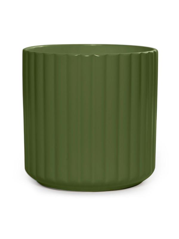Ribbed Cylinder Pot Kharki 17cm
