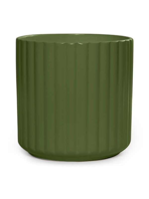 Ribbed Cylinder Pot Kharki 17cm
